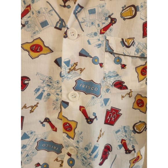 Vintage Sears Boys Long Sleeve Button‎ Up Size 8 AOP Railroad Multi Color GUC - Picture 5 of 6